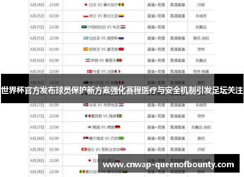 世界杯官方发布球员保护新方案强化赛程医疗与安全机制引发足坛关注